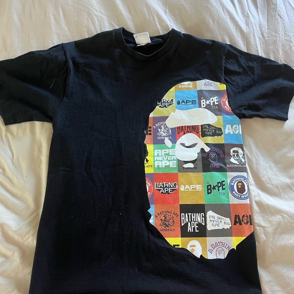 Bape Black Tee with Colorful Ape Graphic